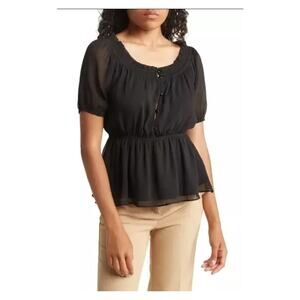 Everleigh Women's Black Top SZ Large Sheer Work Wear